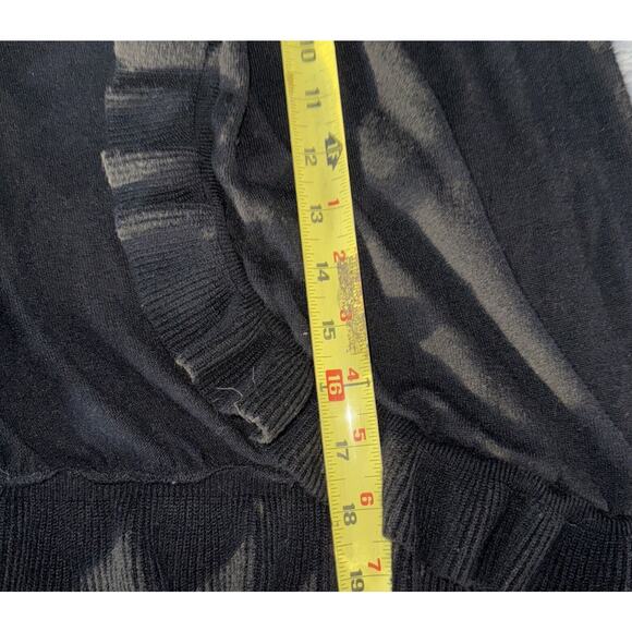 Ann Taylor LOFT Black Open Front Ruffle Cardigan Sweater Long Sleeve Size Large - Picture 6 of 6